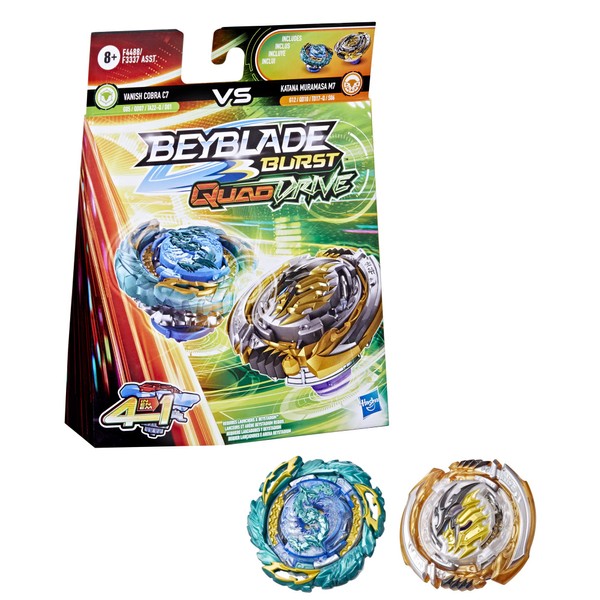 BEYBLADE Hasbro Burst QuadDrive Katana Muramasa M7 and Vanish Cobra C7 Spinning Top Dual Pack - 2 Battling Game Top Toy for Kids Ages 8 and Up