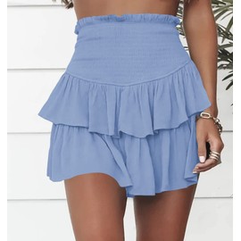 Meikulo - Minifalda corta de verano con volantes fruncidos para mujer, falda corta escalonada con pantalones cortos debajo, A-azul, Large