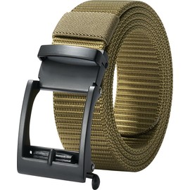 Men's Nylon Ratchet Belt, Automatic Slide Metal Buckle Adjustable Golf Casual Web Belts, Easy Trim to Fit (Olive Brown)
