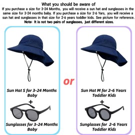 Baby Sun Hat Toddler Kids Boys Girls Wide Brim Beach Blue Hats with Sunglasses UPF 50+ Plain Caps with Neck Flap (3-24 Months, Dark Blue)