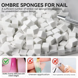 ESUOHYM 200 PCS Nail Sponges for Ombre with Grabbing Pen,Mini Aura blending Sponges for Nail Art,Nail Ombre Brush for Pat Gel & Pigment Powder,Nail Art Tools Accessories Supplies for Home Salon
