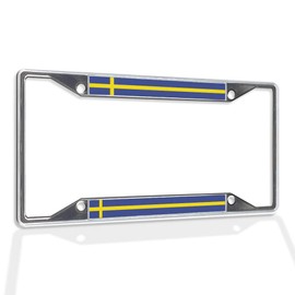 Fastasticdeals Metal Insert License Plate Frame Sweden Flag A Weatherproof Car Accessories Chrome 4 Holes Solid Insert