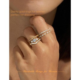 Thunaraz 14K Gold Plated Stackable Gold Rings for Women - Minimalist Non Tarnish Cubic Zirconia Thumb Ring Set - Dainty Gold Knuckle Women Rings - Trendy Statement Stacking Rings Set Gold Size 6