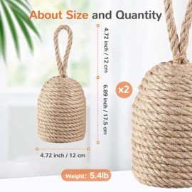 Jingmore 2 Pcs 2 Pcs Decorative Door Stoppers Natural 5.4lb Heavy Door Stop with Handle Weighted Doorstop Indoor Farmhouse Jammer Blocker Keeps Open Bookend Christmas Gifts (Wicker Jute)