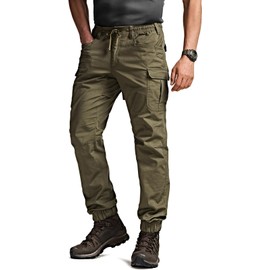 CQR Men's Flex Lightweight Joggers, Elastic Waist Drawstring Casual Pants, Tapered Fit Water Resistant Outdoor Cargo Pants, Squad Soil Green, 42W x 32L