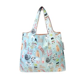 allydrew Foldable Tote Nylon Reusable Grocery Bag (Set of 2), Cool Cats