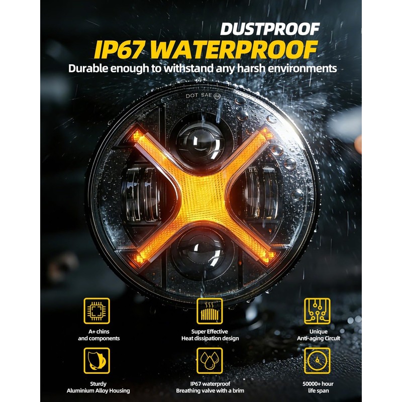 X-Design 7 Inch Round LED Headlights Compatible with Jeep Wrangler