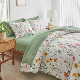 AIKASY Bed in a Bag 7 Pieces Queen Size - Floral Print - Soft Microfiber, Rev...