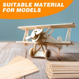 180Pcs Balsa Wood Sticks, Hardwood Square Dowels 1/8, 4/25, 3/16, 1/4 x 10 Inch, Thin Unfinished Balsa Wood Sheets 4 x 10 Inch, Unfinished Wooden Strips for DIY Molding Crafts Projects Making