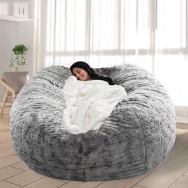 FIEATES Bean Bag Chair for Adults Kids No Filling Comfy Giant Living Room Chairs Gaint Bean Bag for Stuffed Animal Storage, 5FT, Grey