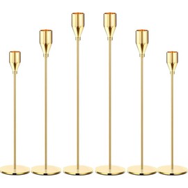 Gold Candle Holders, Set of 6 Gold Candlestick Holders Taper Candle Holders fits 3/4" Thick Pillar Candle Led Modern Metal Candles, Elegant Stands Decorative Table Candle Holder - Color: Gold