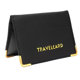 MAKKAI Unisex Soft Leather Travel Card Bus Pass Holder Credit Card ID Card Wallet Cover Case Holder by Real Accessories Plain/Polka Dot Bus Pass Holder (Black)