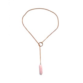 Crystal Healing Hexagonal Pendant Necklace Lariat Y-Shape Gemstone Necklace Chain Jewelry for Women Girls (Gold)