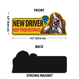 WIRESTER Reflective Student Driver Car Magnet, Reusable Magnetic Bumper Decal Sticker, Funny New Driver Safety Warning Sign for Car - New Driver Keep Your Distance Basset Hound Dog