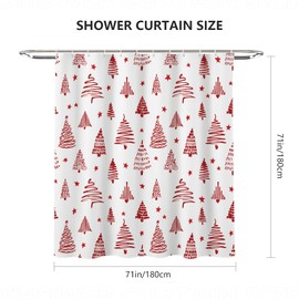 AIBIIN Christmas Shower Curtain Red Xmas Tree Stars Bath Curtains New Year Holiday Decor for Bathroom Durable Polyester Material with 12 Hooks 180x180cm