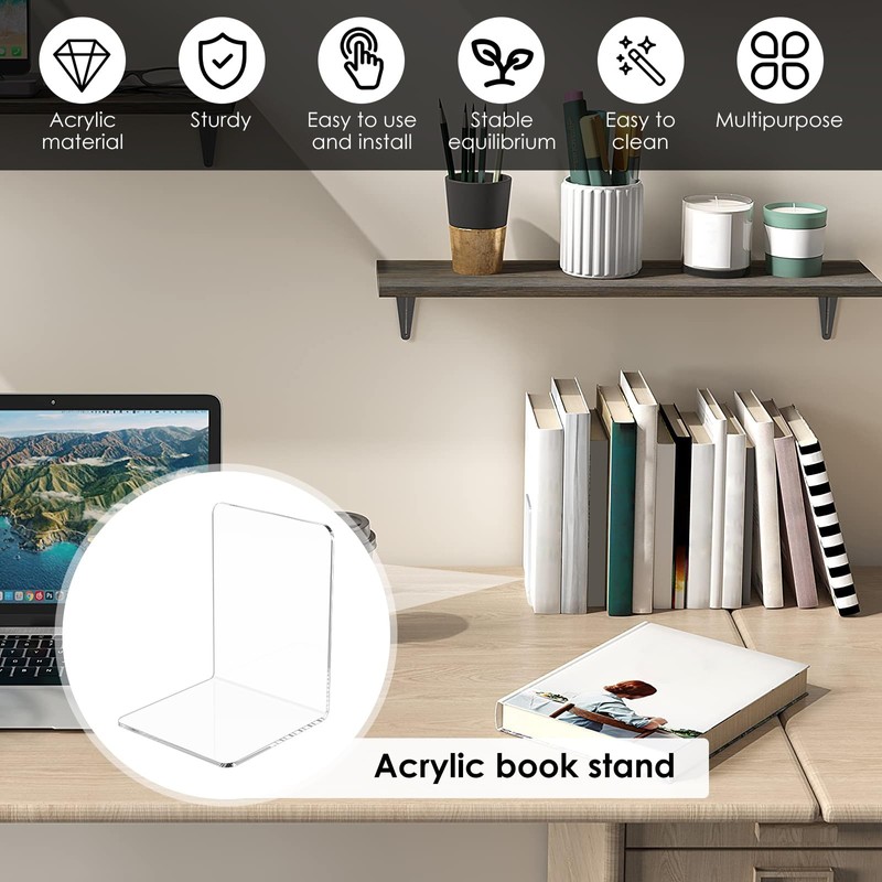 FwQoFvk 10Pcs Transparent Acrylic Bookend L Shape Book End Space