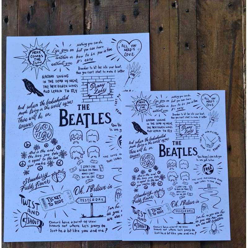 Hewson Beatles Doodle Lyric Poster - Beatles Artwork Gift for
