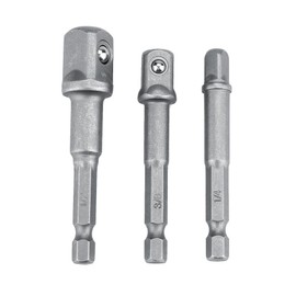 3 pcs/Set Socket Aadpter 1/4in Hex Shank to 1/4" 3/8" 1/2" Drill Bits Extension Bar(Long Style)