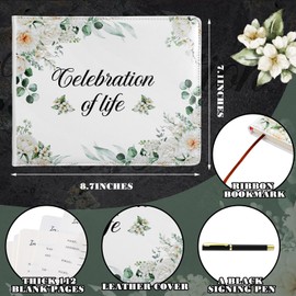 Patelai Funeral Guest Book with Pen Memorial Service Celebration of Life Sign in Book for Funeral Leather Cardinal in Loving Memorial Gift, 112 Pages(Flower)