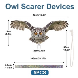 Kungfu Mall 5PCS Plastic Owl to Scare Pigeon, Dual-Side Printed Fake Owl Control Device for Garden Patio Windows Farm
