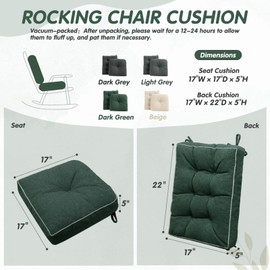 YZ HOME Rocking Chair Cushion, Set of Thicken Seat & Back Chair Cushions with Memory Foam, Non-Slip Chair Pad with Ties for for Indoor&Outdoor Rocker, Dark Green, 22x17x5/17x17x5