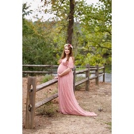 Sicily Women's Lace Off-Shoulder Long Maternity Dress Plus Photography (XL, Pink Carnation)