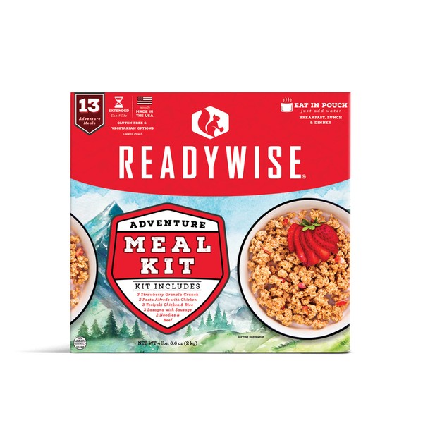 READYWISE | Emergency and Camping Meal Variety Pack, Thirteen Eat-Out-of-the-Package Meals | Emergency Food Supply, Backpacking Meals, Camping Essentials, MRE, Freeze Dried Food, 15-Year Shelf Life, Over 30 Servings