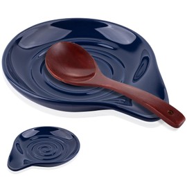 Ceramic Spoon Rest, Round Spoon Holder for Stove Top, Heat Resistant Kitchen Utensil Holder for Kitchen Counter, Spatula, Spoon or Tongs Dishwasher Safe, Blue