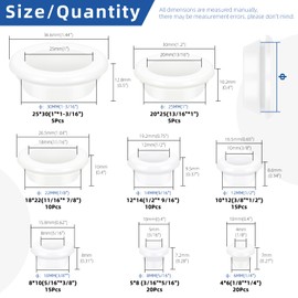 Glarks 100pcs 8 Sizes Round Hollow Rubber Grommet Set, White Drill Hole Double Sided Hollow Firewall Hole Plug, Round Electrical Wiring Seal for Wire, Tables, Pump, Plumbers