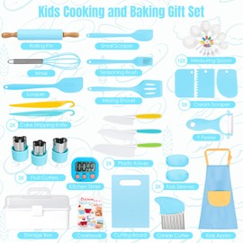 37PCS Kids Cooking Sets Real, Kids Cooking and Baking Gift Set with Storage Case Timer Kid Safe Knives Cutting Board, Toddler Real Kitchen Accessories, Birthday Gifts for Girls Boys Age 3 - 8