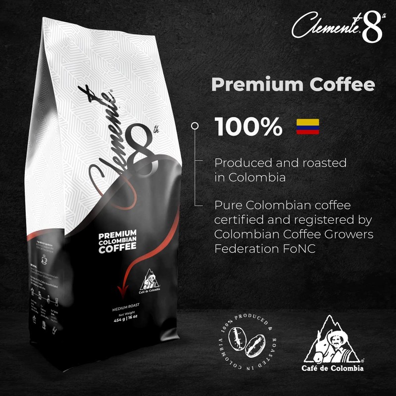 Colombian Premium Coffee Clemente 8Th Medium Roast 454g/16oz (Whole Bean)