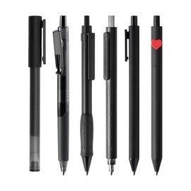 Kaco 6 Pieces Gel Pens Cute Stationery, Journaling Note Taking Pens, 0.5mm Fine Point, BUCUO (6 Pcs Black - All Black Ink)