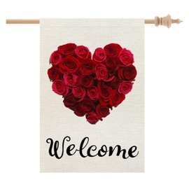 CROWNED BEAUTY Valentines Day House Flag 28x40 Inch Vertical Big Double Sided Valentine Rose Heart Welcome Flag for Outside Yard Anniversary Wedding Farmhouse Décor CF026-40