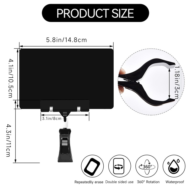10 Pack Mini Plastic Chalkboard Sign with Clip, Double Sided