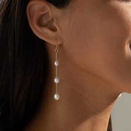 Relveo Gold Pearl Dangle Earrings | Prom Bridal Wedding White Long Tassel Pearl Drop Earrings | Fake Dangle Pearl Earrings for Women Girls Elegant Jewelry Gifts