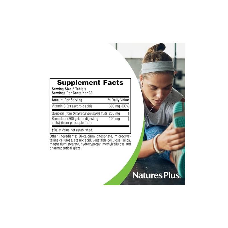 NaturesPlus Quercetin Plus con vitamina C y bromelana: 650 mg,