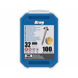 KREG High Quality Zinc Screws 32 mm Screw Length, Coarse Thread, Pack of 100 - Perfect for Indoor Wood Projects