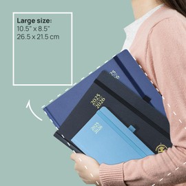 POPRUN Academic Diary 2025-2026 Hardback Week to View Large (26.5x21.5 cm) 17 Months (Aug'25 - Dec'26) Mid Year Diary 25/26 Vertical Weekly Planner, Inner Pocket (Orange)