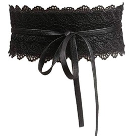 VANANA Wide Lace Waist Belt Leather Waistband Wrap Around Obi Band Cinch Women Stretch Lady Black