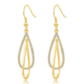 INNERDIVA Gold Dangle Drop Earrings with Crystal for Woman, Long Tassel Boho Earrings with Gold Jewelry Present