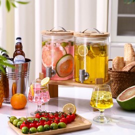 2 PCS Glass Drink Dispenser Set 1 Gallon With Stand, Spigot, Large Water Drink Dispensers for Parties for Lemonade, Juice, and Wedding, Bars