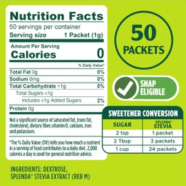 SPLENDA Stevia Zero Calorie Sweetener, Sugar Substitute Packets, 50 Count (Pack of 1)