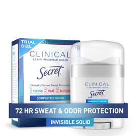 Secret Clinical Strength Antiperspirant Deodorant for Women, 3X Stress Protection, 72hr Sweat & Odor Protection, PH Balancing Minerals, Invisible Solid, Completely Clean Scent, 0.5 oz