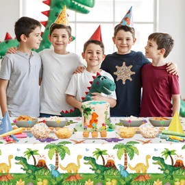 2 Pcs Dinosuar Tablecloth - Plastic Jungle Animal Dino Party Table Cover, Green Disposable Rectangle Dino Themed Table Cloth for Dinosaur Birthday Decorations Party Supplies Tables Decor, 108x54 Inch