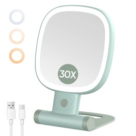 30X Makeup Mirror with Lights,3000mAh Travel Magnifying Mirror