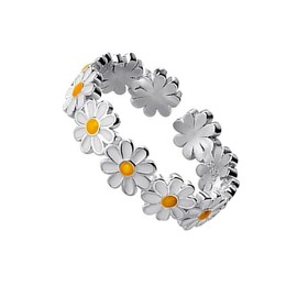 Lovely Daisy Flower Rings You Are My Sunshine Daisy Blooms Enamel Adjustable Open Ring Delicate Everyday Ring for Women(Daisy)