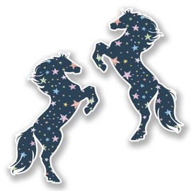 2 x 10cm Prancing Stars Horse Vinyl Sticker Laptop Car Helmet Kids Girls #6430 (7cm Wide x 10cm Tall)