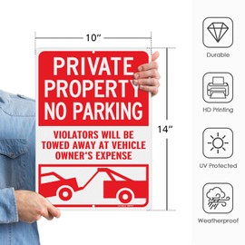 GicnKeuz Private Property No Parking Signs, 14x10 Inches Violators Will Be Towed Away at Vehicle Owner's Expense Signs, Reflective Aluminum, Weather Resistant, Waterproof