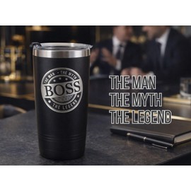 COOZEO Boss Gifts for Men, Male - The Man The Myth The Legend - 20 oz/590 ml Stainless Steel Insulated Tumbler with Lid - Gift Idea for Christmas, Boss Day, Birthday, Appreciation - (Black)