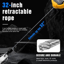 Retractable Keychain, Heavy Duty Carabiner Badge Holder, Tactical ID Badge Reel with 32” Steel Retractable Cord, 10 OZ with Badge Strap and Key Ring (Yellow, 1 Pack)